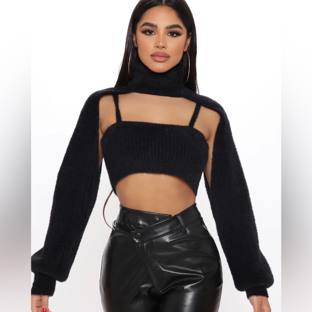Black sweater tank and turtleneck bolero set